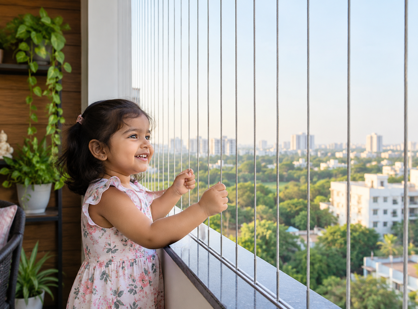 Bedroom window safety net and grill combination